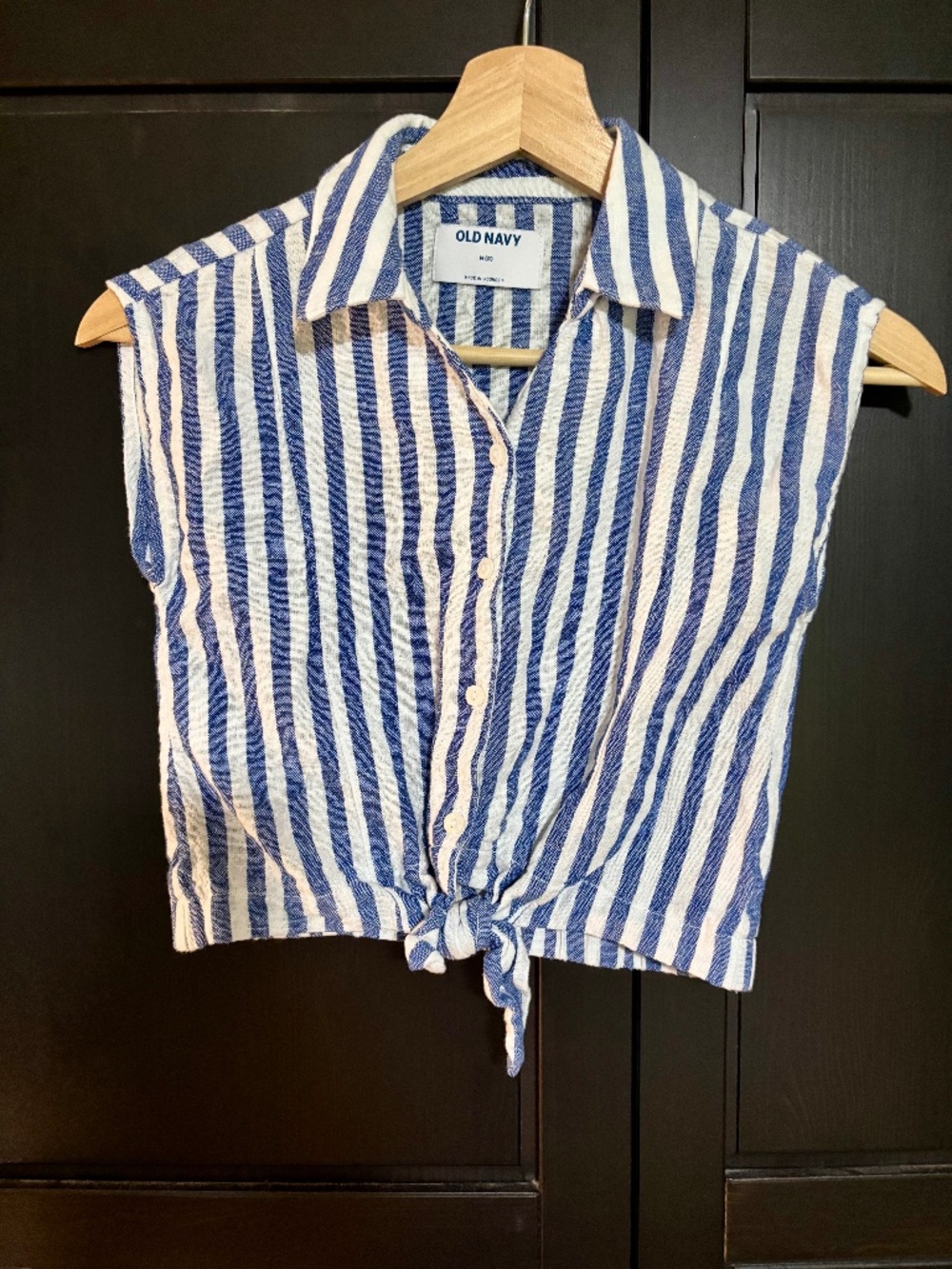 Old Navy Printed Button-Front Tie-Knot Linen-Blend Shirt for girls, Size 8